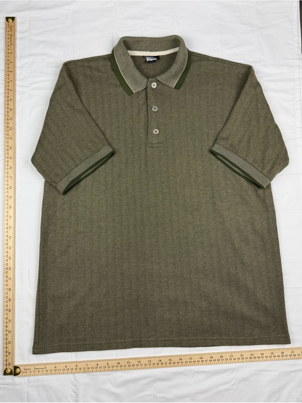 Men's Olive Green Polo Shirt with Herringbone Texture